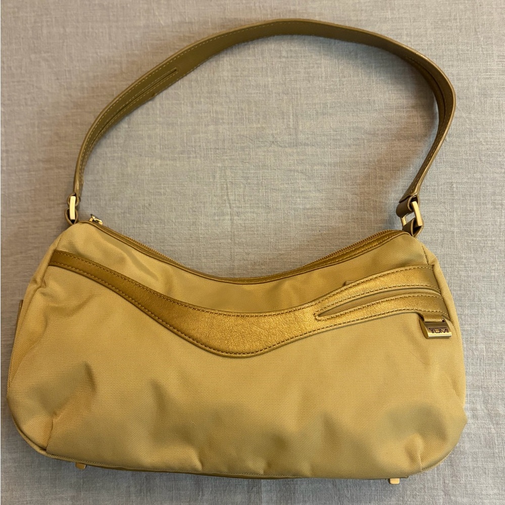 Tumi Ballistic Nylon w/Leather Trim Purse Bag gold tan